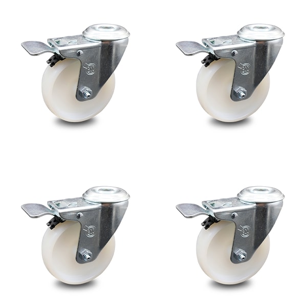 4 Inch Nylon Wheel Swivel Bolt Hole Caster Set with Total Lock Brake SCC